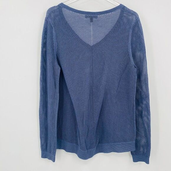 Banana Republic Size Medium Dusty Blue Open Knit V Neck Long Sleeve Sweater Top - Picture 9 of 9